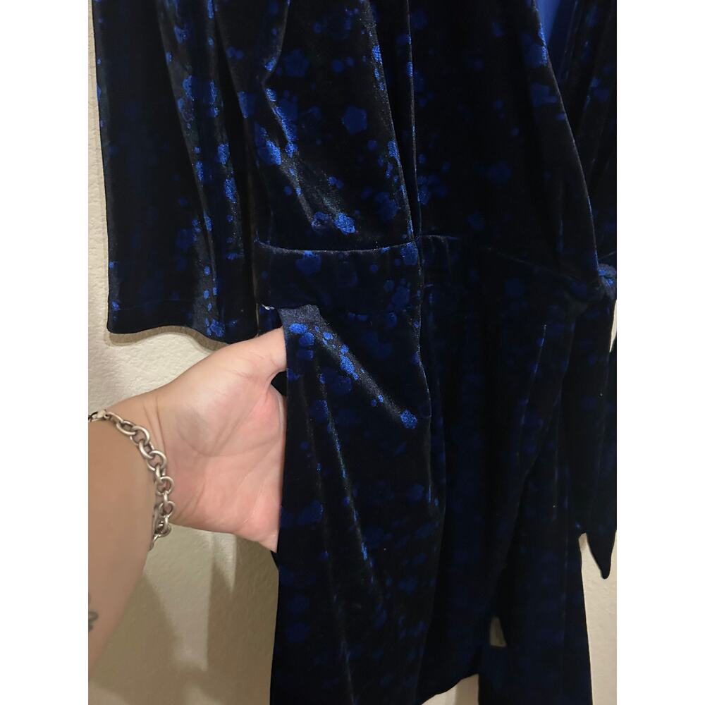 FRNCH Paris Wrap Dress Size Small Velvet Long Sleeve Black Blue Preppy Winter - Picture 9 of 12